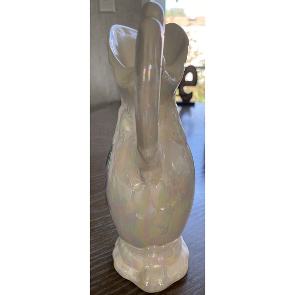 VTG Victorian Style iridescent Porcelain Floral Ewer Vase 9" pitcher Numbered - Picture 4 of 6
